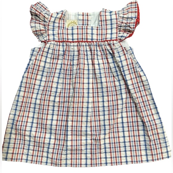 NWOT TBBC Rosemary Ruffle Dress - Sewanee Seersucker w/ Richmond Red Ric Rac 2T - Picture 11 of 12